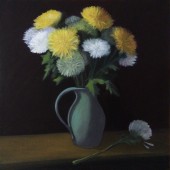 Flower arrangement, vase, mums