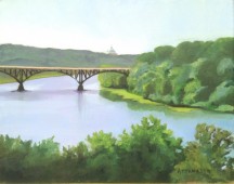 View of bridge over Schuylkill River from Laural Hill Cemetery