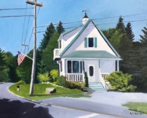 White cottage in Winter Harbor, Maine