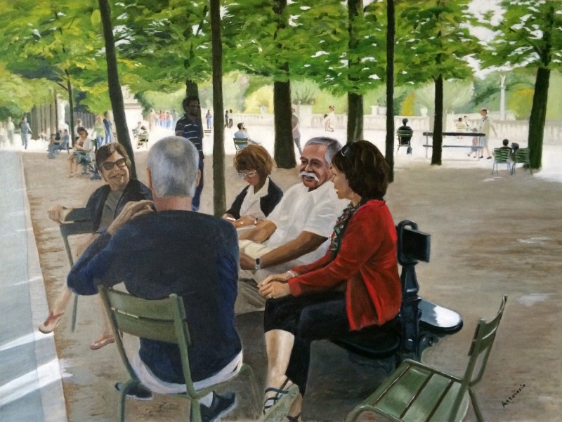 Jardin du Luxembourg, Paris, seated group of friends