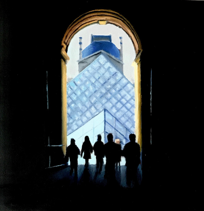 View into Louvre courtyard and through archway